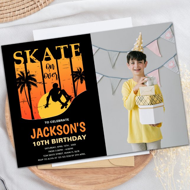 Orange Skateboard Anniversaire Invitations photo (Orange Skateboard Birthday Invitations photo)