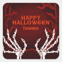 Orange Skeleton Hands Quadratischer Aufkleber