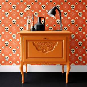 Orange Skull and Spider WebHalloween Tapete