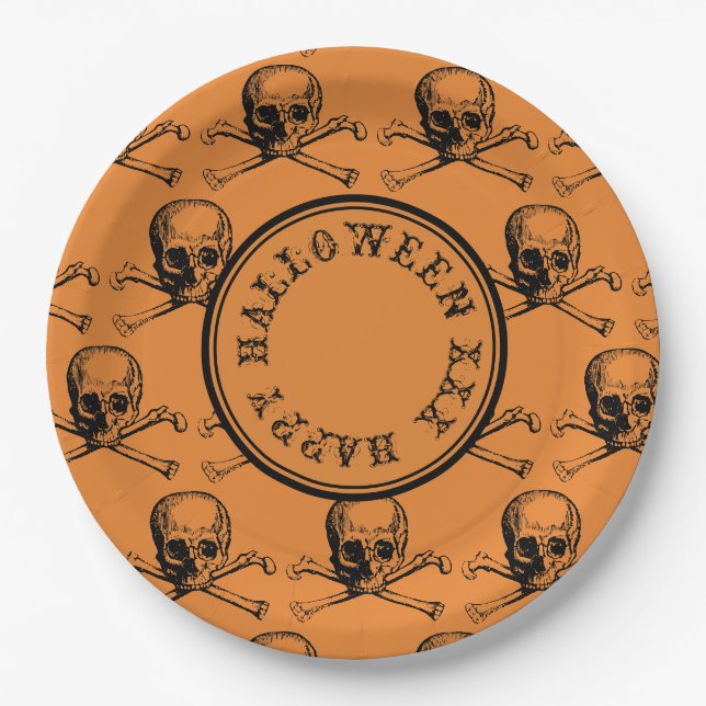Orange Skull Halloween Personalisierte Nachricht Pappteller (Vorderseite)