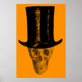 Orange Skull Top Hat Poster