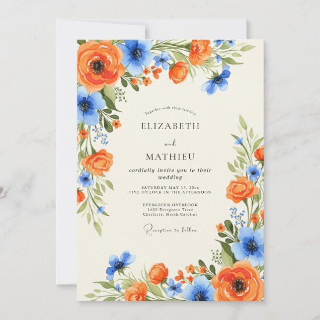 Orange Sky Blue Charming Spring Wedding Einladung (Vorderseite)