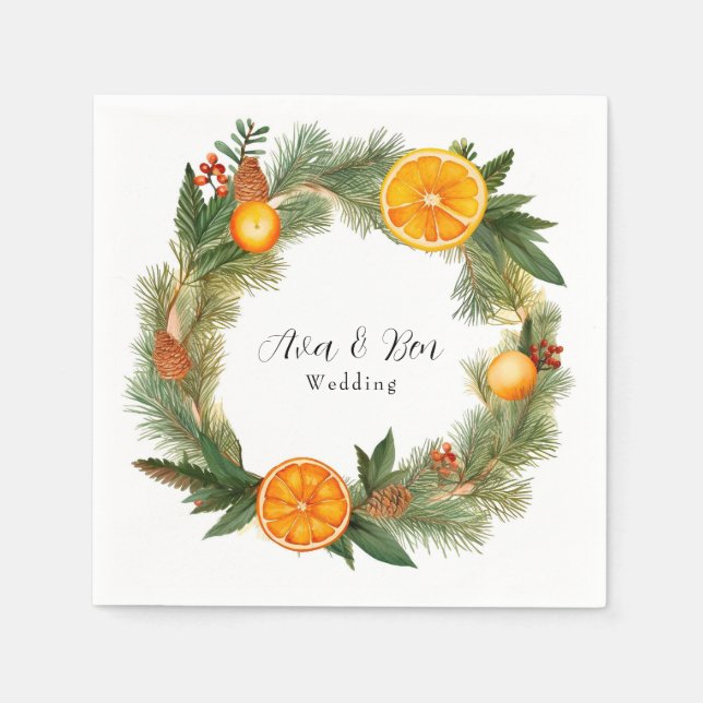 Orange Slice Green Pine Needles Wedding Serviette (Vorderseite)