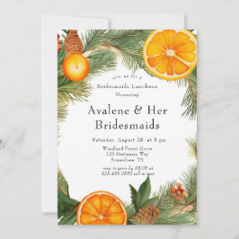 Orange Slice Pine Wreath Bridesmaids Luncheon Einladung