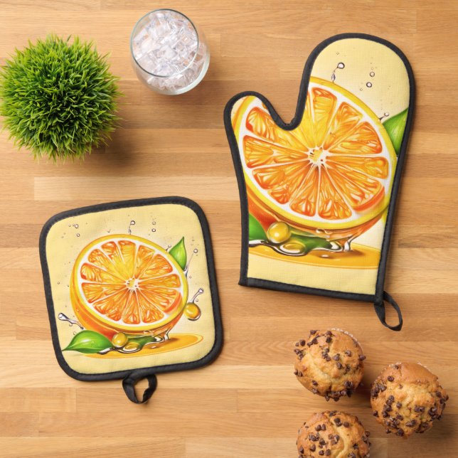 Orange Slice Splash Ofenhandschuh & Topflappen-Set (Oben Unten)
