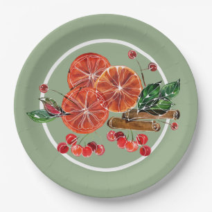 Orange Slices Cinnamon Sticks Berries Herbst Pappteller