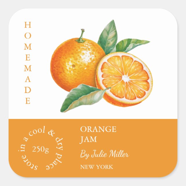 Orange Small Business Label Quadratischer Aufkleber (Vorderseite)