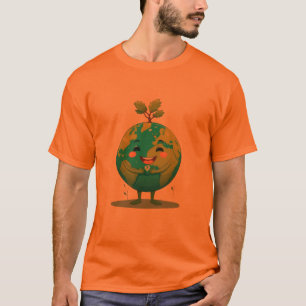 Orange Smiley Earth T-Shirt - Grüne Hoffnung