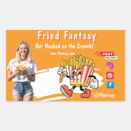 Orange Smiling Blonde Woman Fries Family Fun Rechteckiger Aufkleber