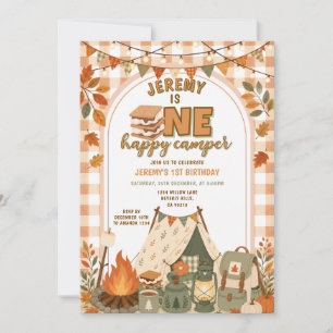 Orange S'mores Camping Jungen Camper Party Gingham Einladung