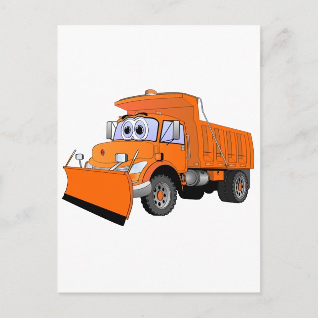 Orange Snow Plow Cartoon Postkarte (Vorderseite)