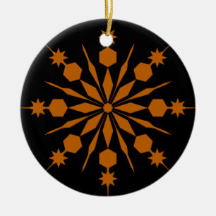 Orange Snowflake im schwarzen Hintergrund Keramik Ornament