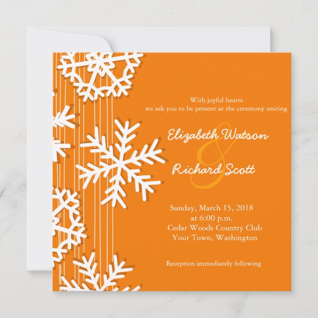 Orange Snowflakes Weihnachtsfeierlichkeiten Einladung (Vorderseite)