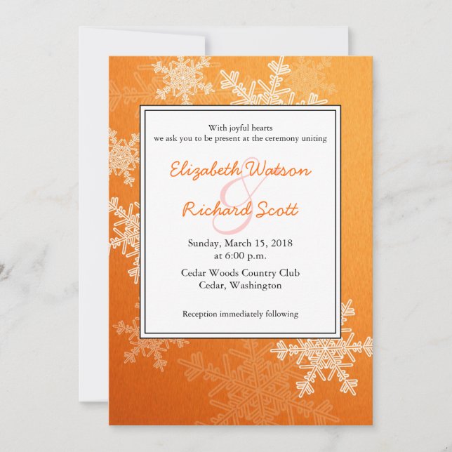 Orange Snowflakes Weihnachtsfeierlichkeiten Einladung (Vorderseite)