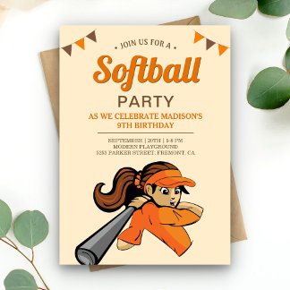 Orange Softball Birthday Party Einladung