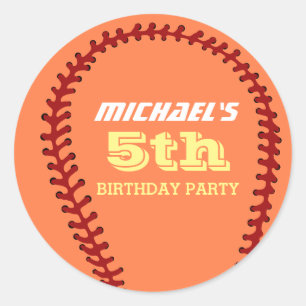 Orange-Softball-Sticker für Sportliche Geburtstag Runder Aufkleber
