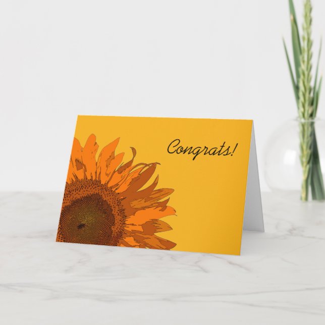 Orange Sonnenblume auf Gelb Herzlichen Glückwunsch Karte (Vorderseite)