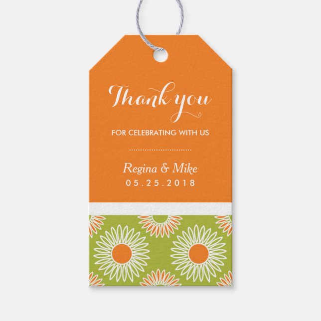 Orange Sonnenblumen Blumenmuster Geschenk Hochzeit Geschenkanhänger (Vorderseite)