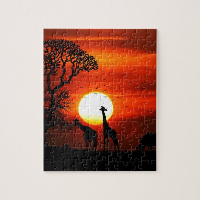 Orange Sonnenuntergang in der Giraffen-Silhouette (Vertikal)