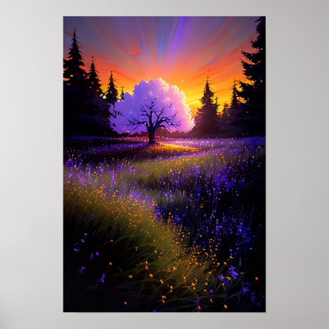 Orange Sonnenuntergang und die herrliche Sakura Poster (Vorne)