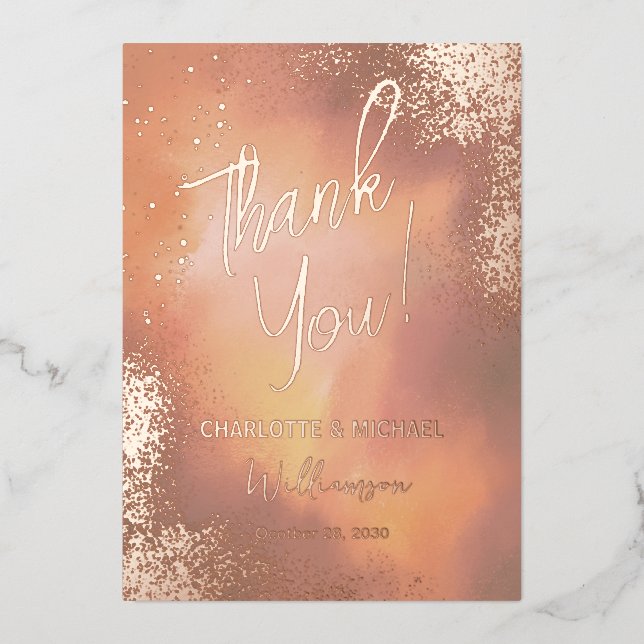 Orange Sparkle Foto Overlay Wedding Vielen Dank Folieneinladung (Vorderseite)