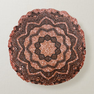 Orange Sparkle Mandala Rundes Kissen