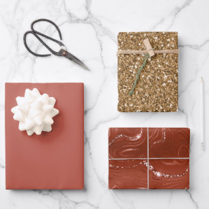 Orange Spice Gold Glitzer Geburtstag Geschenkpapier Set