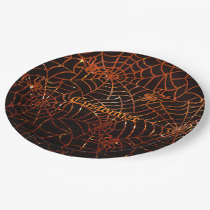 Orange Spider Webs Papier-Teller Pappteller