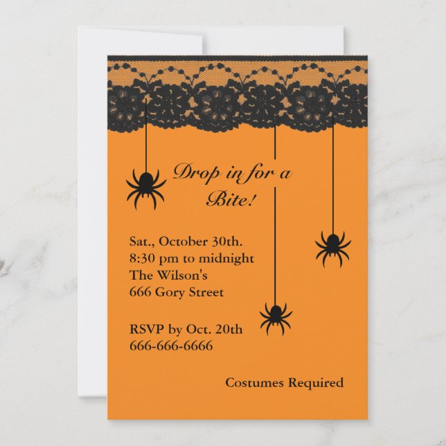 Orange Spinnen und Spitze-Halloween-Einladung Einladung (Vorderseite)