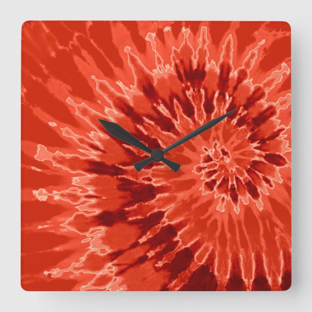 Orange Spiral Gefärbte Krawatte Clock Quadratische Wanduhr (Vorderseite)
