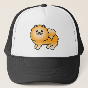 Orange Spitz Dog Cartoon Illustration Truckerkappe