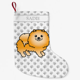 Orange Spitz Niedlich Cartoon Dog & Name Kleiner Weihnachtsstrumpf