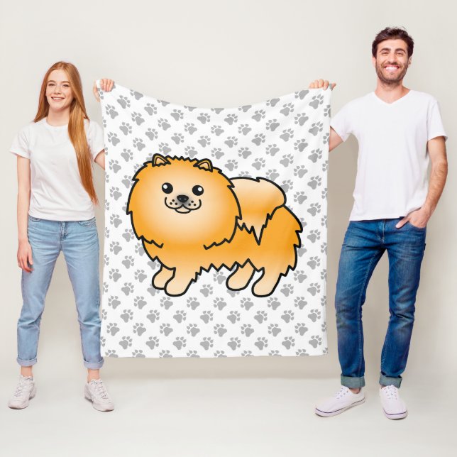 Orange Spitz Niedlich Cartoon Dog & Paws Fleecedecke (Beispiel)