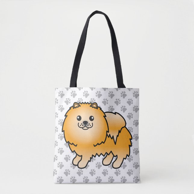 Orange Spitz Niedlich Cartoon Dog & Paws Tasche (Vorderseite)