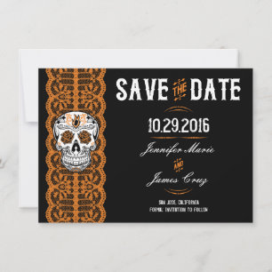 Orange Spitzen Zucker Schädel Speichern Sie die Da Save The Date