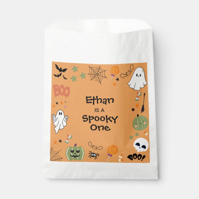 Orange Spooky Ein Niedliches Halloween 1. Geburtst Geschenktütchen (Vorderseite)