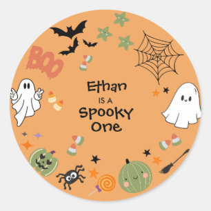 Orange Spooky Ein Niedliches Halloween 1. Geburtst Runder Aufkleber