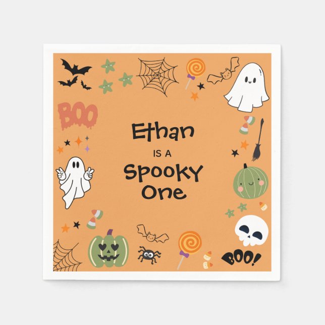 Orange Spooky Ein Niedliches Halloween 1. Geburtst Serviette (Vorderseite)