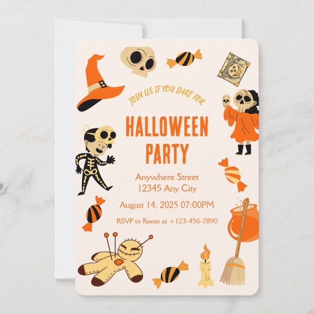 Orange Spooky Kid Halloween-Party Einladung (Vorderseite)