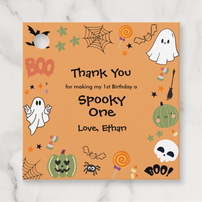 Orange Spooky One Halloween 1st Birthday   Geschenkanhänger (Vorderseite)