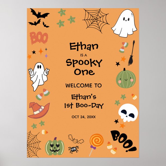 Orange Spooky One Halloween 1st Birthday Welcome  Poster (Vorne)
