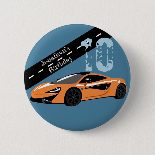 Orange Sportwagen Button (Vorderseite)