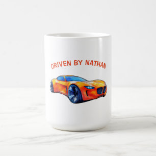 Orange Sportwagen-Konzept Bleistiftskizze Kaffeetasse