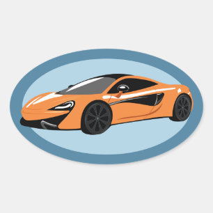Orange Sportwagen Ovaler Aufkleber