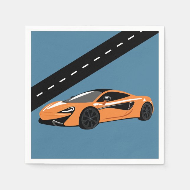 Orange Sportwagen Serviette (Vorderseite)