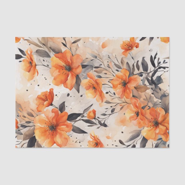 Orange Spring Florals 1 Dekoupage Paper Seidenpapier (Vorderseite)