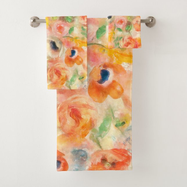 Orange Spring Flowers Badhandtuch Set (Insitu)