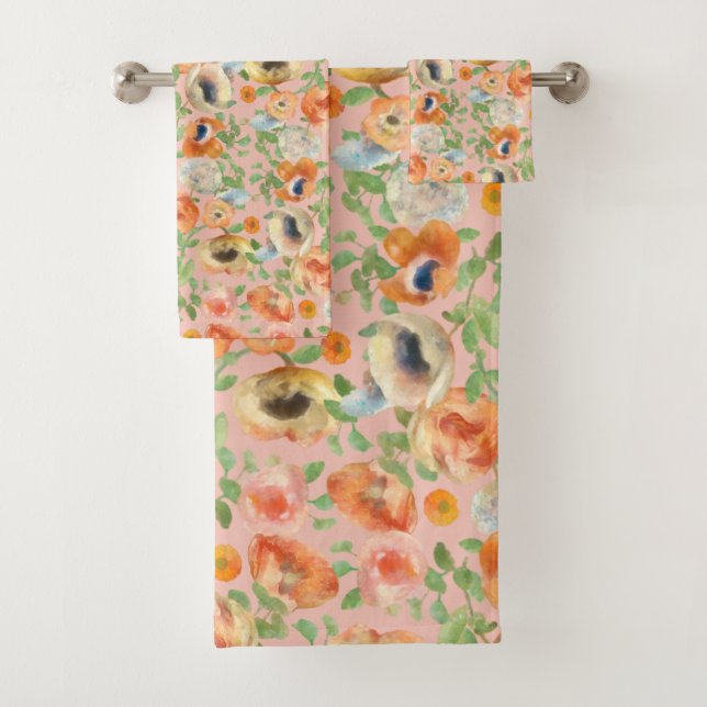 Orange Spring Flowers Badhandtuch Set (Insitu)