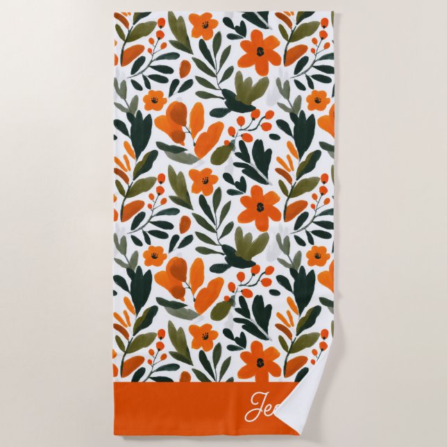 Orange Spring Flowers Elegant Floral Pattern Name  Strandtuch (Vorderseite)
