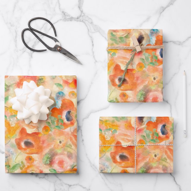 Orange Spring Flowers Geschenkpapier Set (Vorderseite)